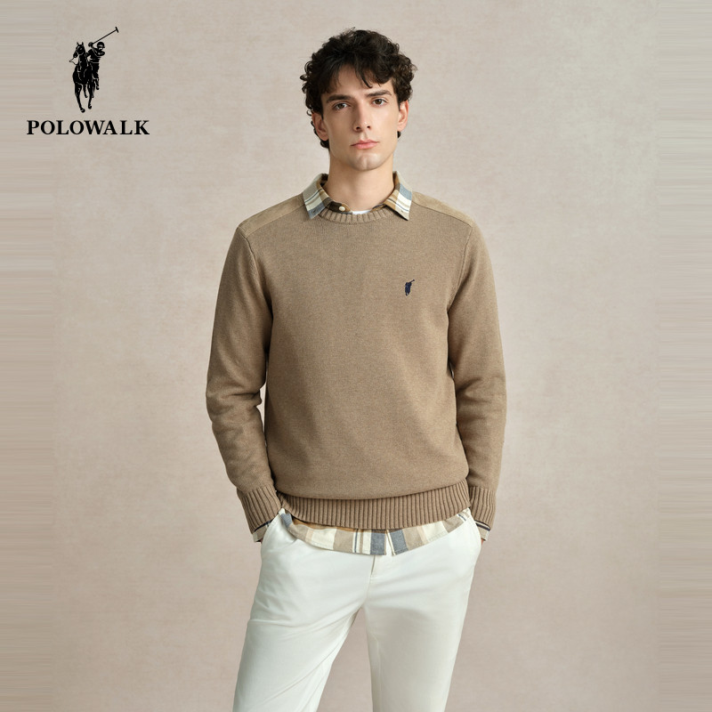 POLOWALK圆领针织衫男士秋冬套头百搭经典款上衣内搭毛衣男款