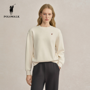纯色百搭显瘦圆领加绒套头打底衫 新品 女 卫衣2025冬季 POLOWALK女式