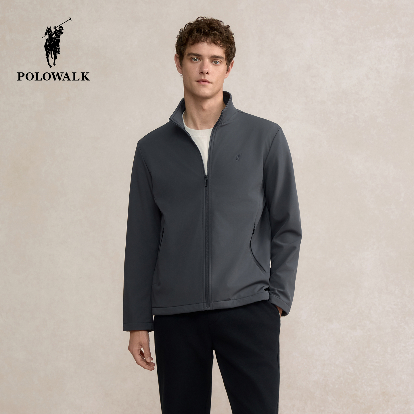 POLOWALK男式夹克2025秋季新品商务绅士简系立领加绒夹克外套
