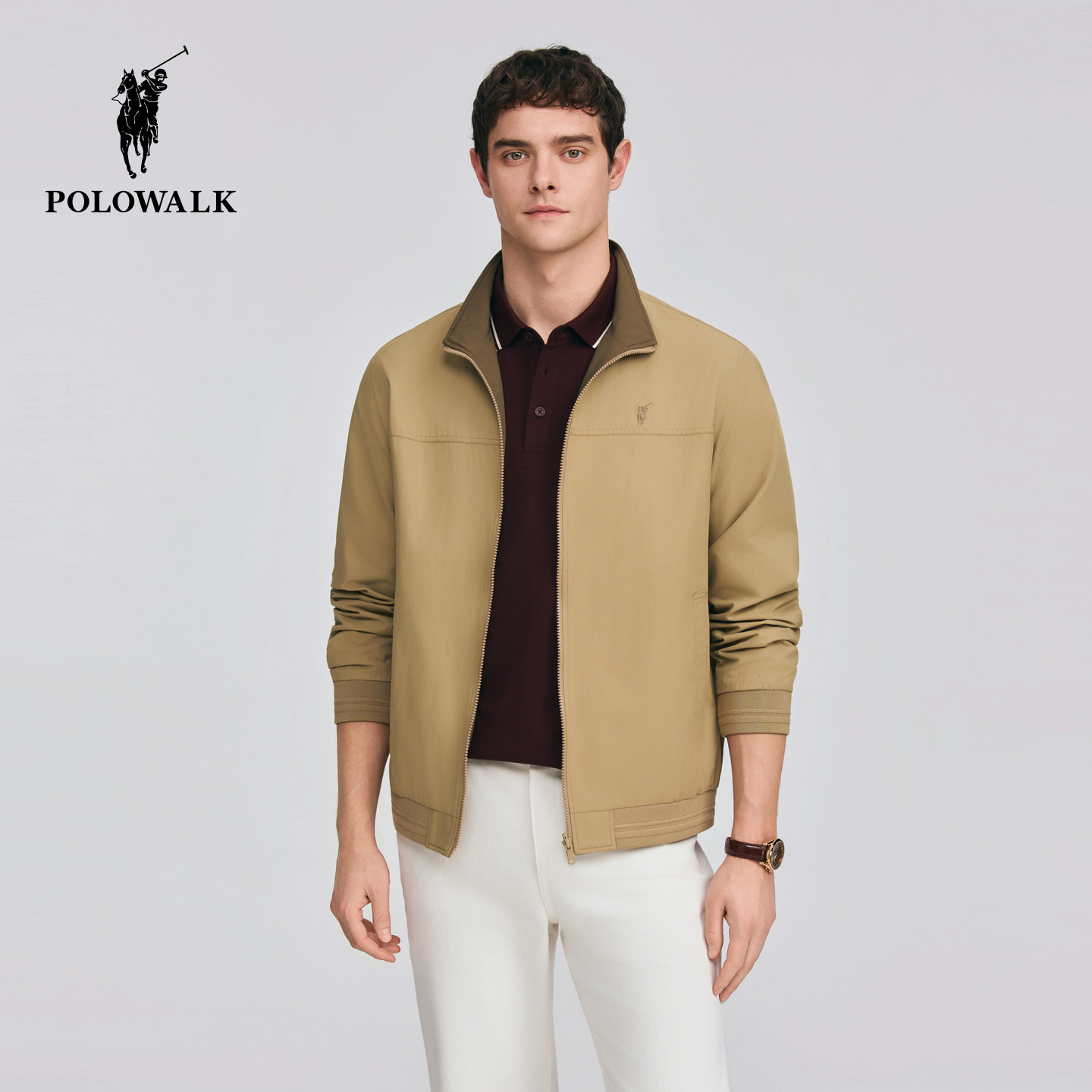 POLOWALK男式夹克2026春季新品立领双面穿商务休闲夹克拉链外套