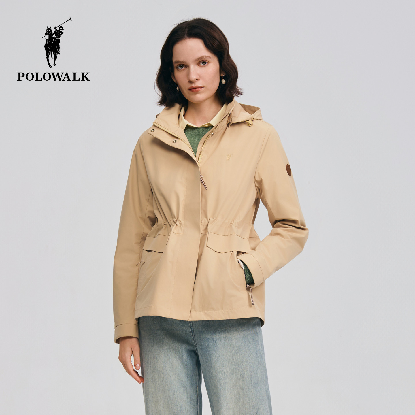 POLOWALK女装2026春季新品女式外套纯色简约通勤百搭收腰外套女款