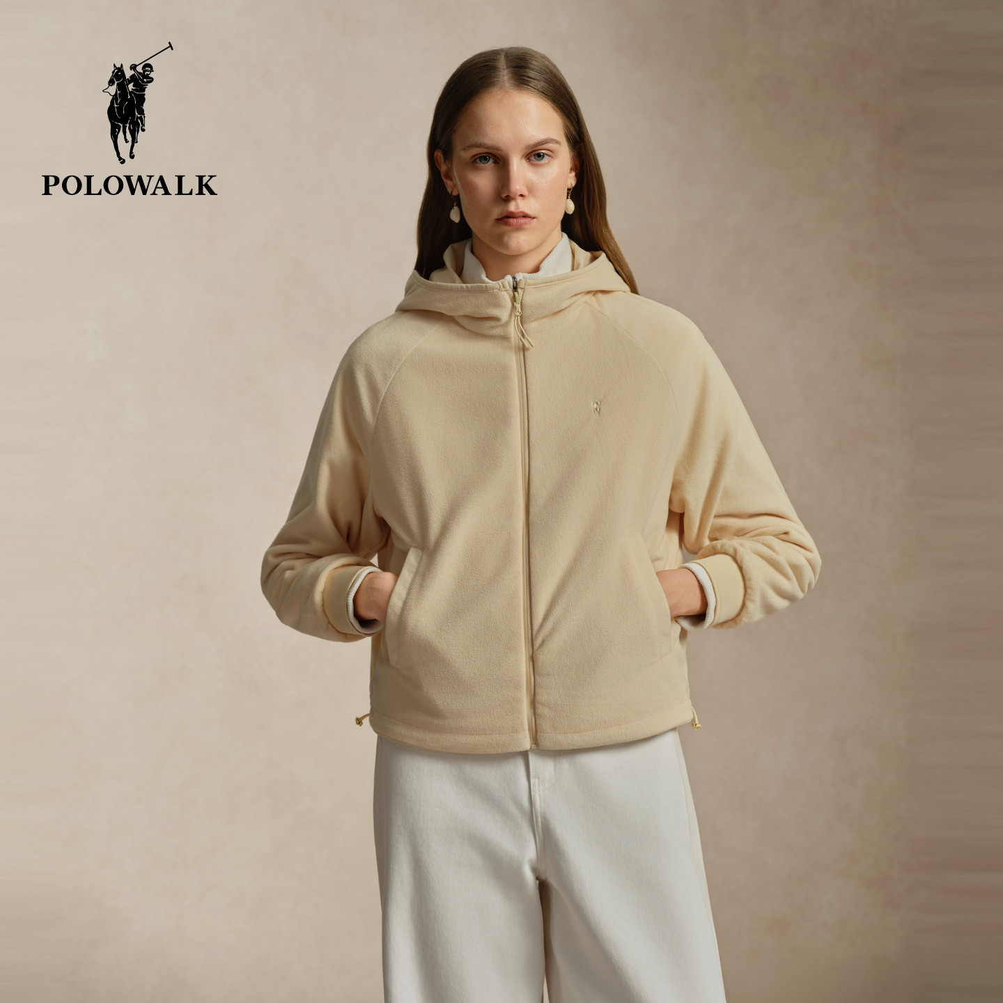 POLOWALK女式外套2026冬季新品连帽摇粒绒修身双面穿显瘦短外套