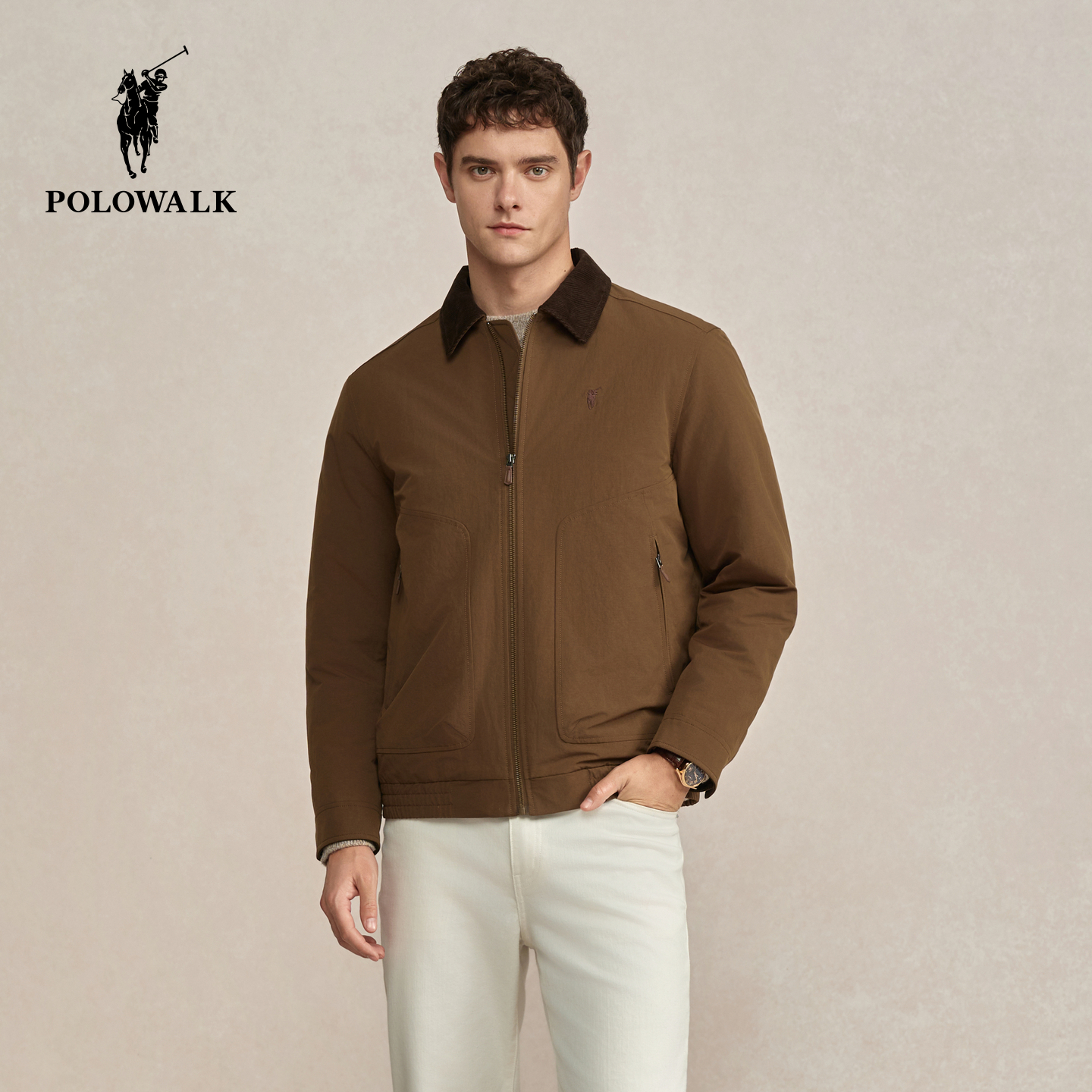 【90%鹅绒】POLOWALK男式羽绒服2025冬季新品简约翻领复古外套男