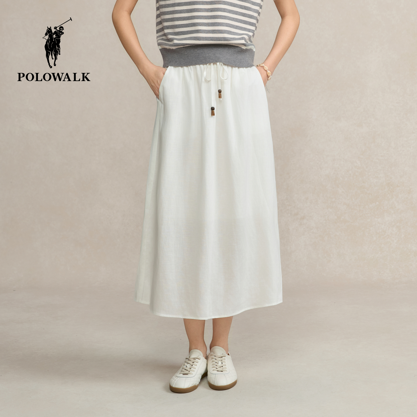 POLOWALK女装女式半裙2025秋冬裤新品优雅松紧腰直筒中长款A字裙