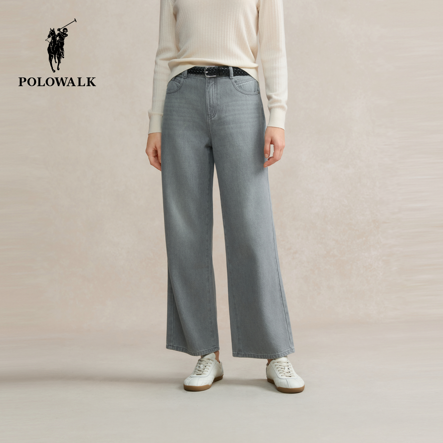 【100%棉】POLOWALK女式牛仔裤2025秋冬裤新品时髦显瘦阔腿长裤女