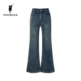 POLOWALK女式牛仔裤2025冬季新品女装微喇直筒显瘦百搭牛仔长裤