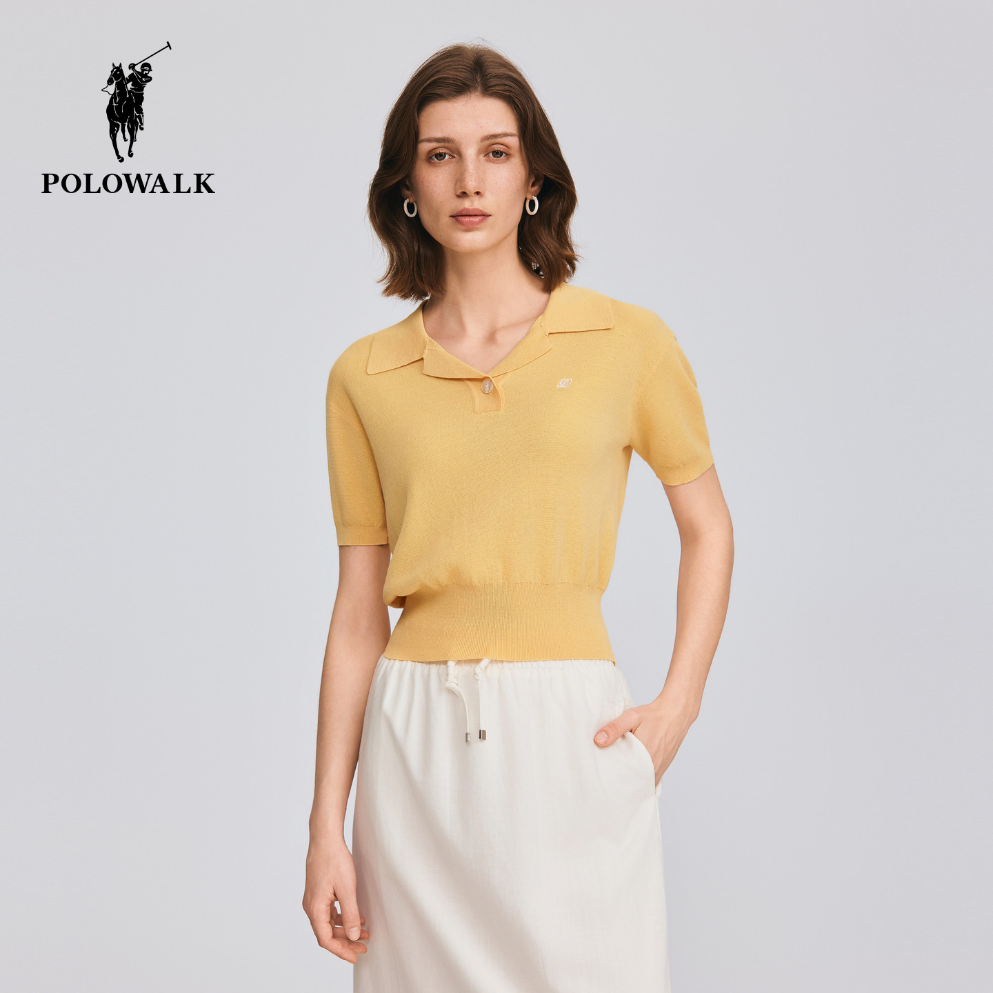 POLOWALK女式短袖针织衫2026夏季新品简约百搭通勤polo领针织衫