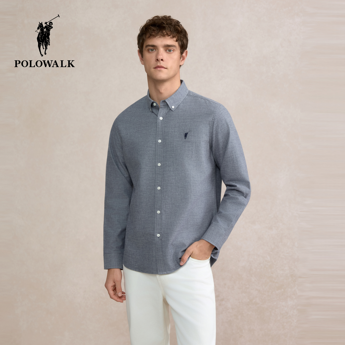 【100%纯棉】POLOWALK男装长袖衬衫2025秋季新品商务休闲衬衣男式