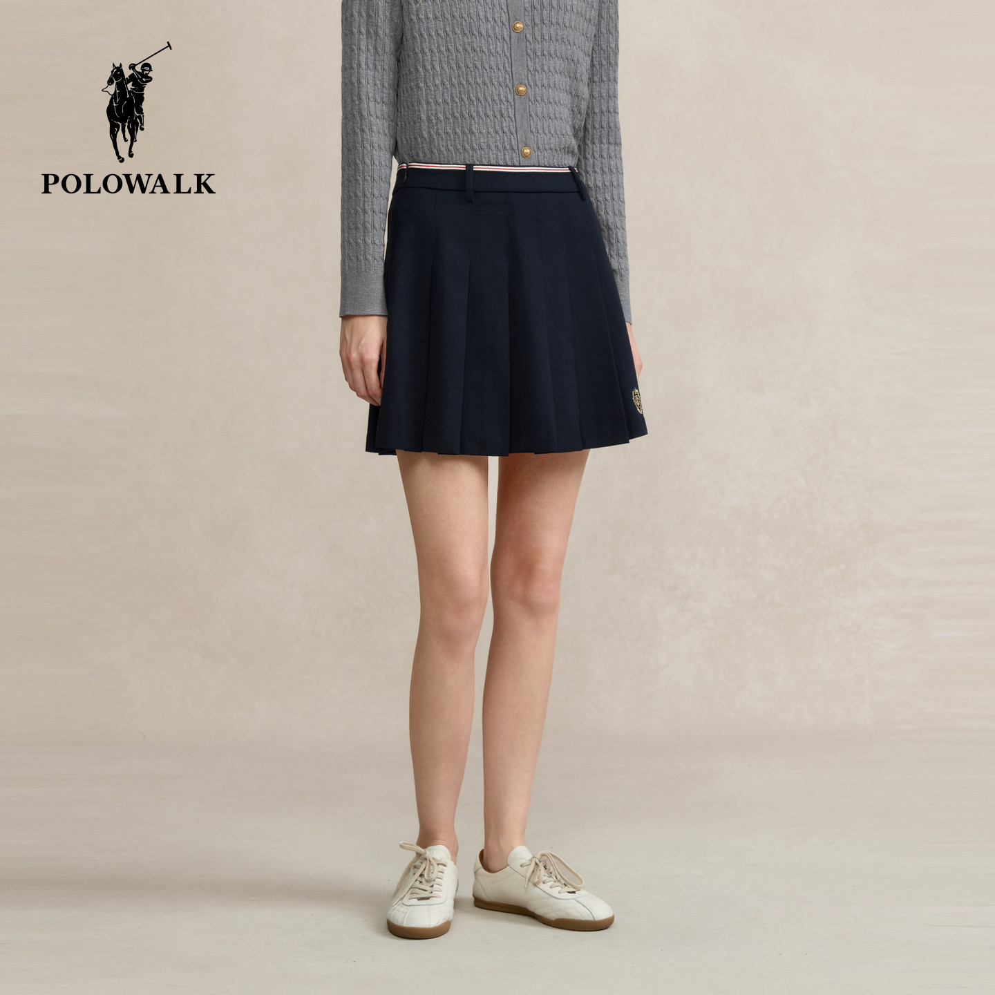 POLOWALK女式半裙2026春季裤新品学院风显瘦休闲通勤百褶半身裙