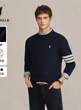 POLOWALK针织衫男式秋冬新款包芯纱圆领套头毛衣休闲针织打底上衣