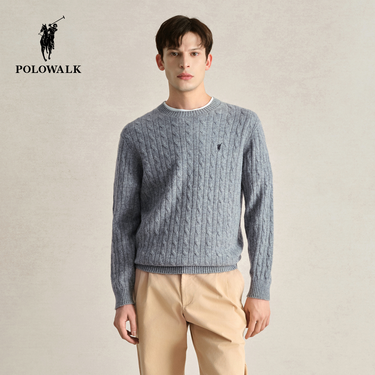 【100%绵羊毛】POLOWALK男士毛衣秋冬新款针织衫圆领百搭羊毛衫男