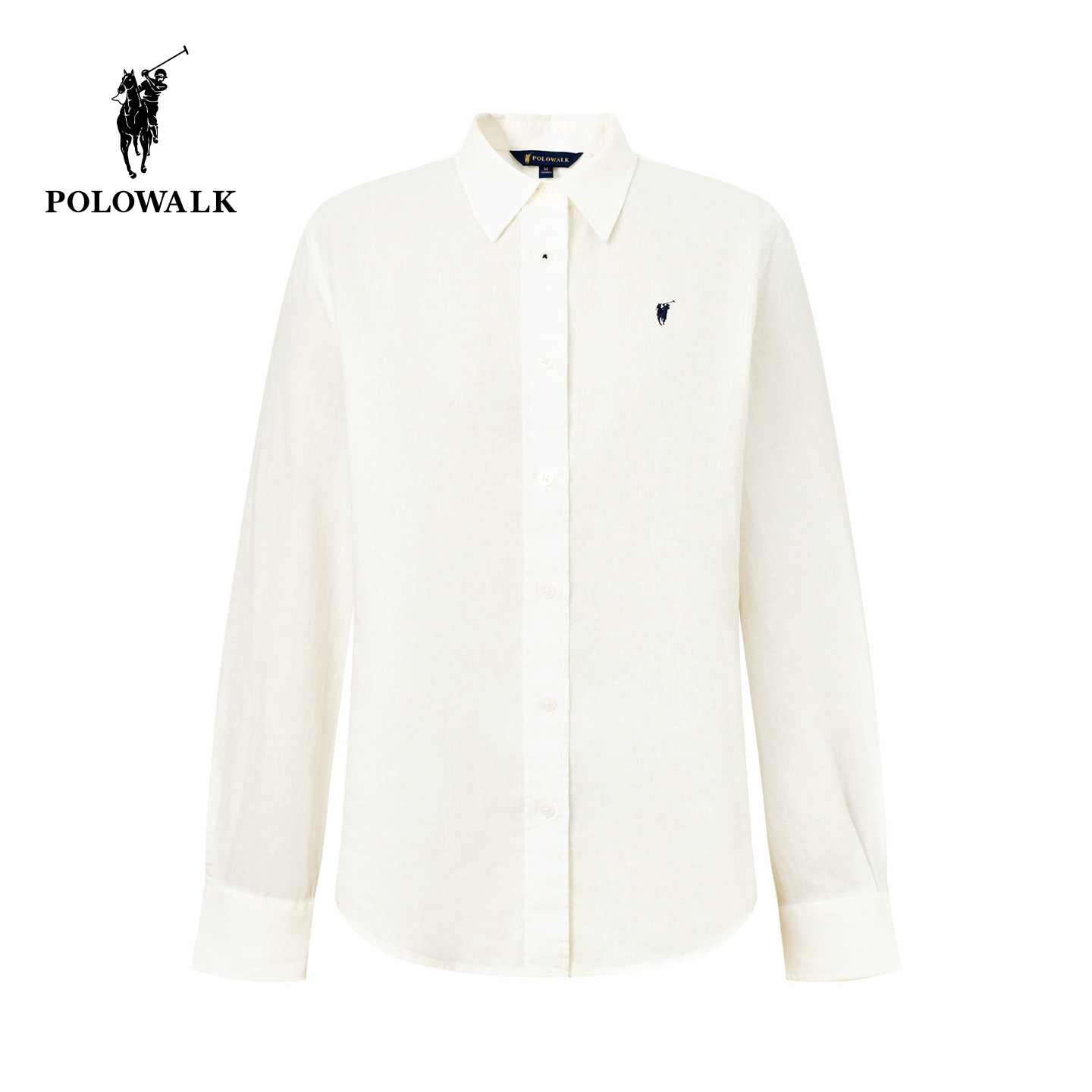 POLOWALK女式亚麻长袖衬衫春夏款简约百搭休闲轻薄衬衣百搭上衣