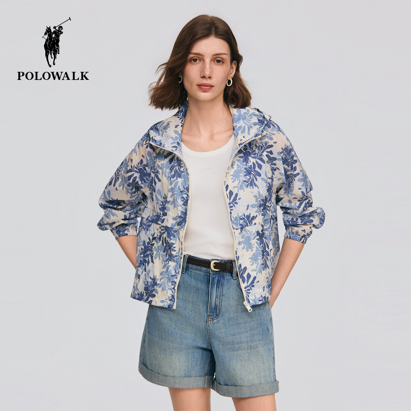 【UPF50+】POLOWALK女式轻薄外套2026夏季新品时尚印花连帽防晒衣