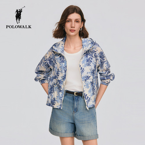 【UPF50+】POLOWALK女式轻薄外套2026夏季新品时尚印花连帽防晒衣
