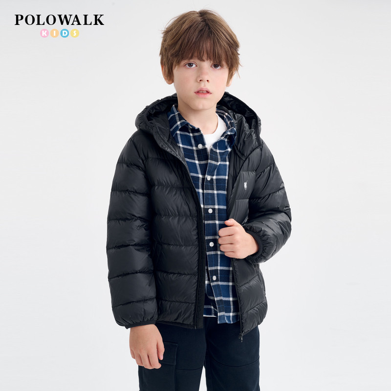 POLOWALK童装儿童连帽羽绒服新款百搭秋季男童女童短款轻薄外套潮