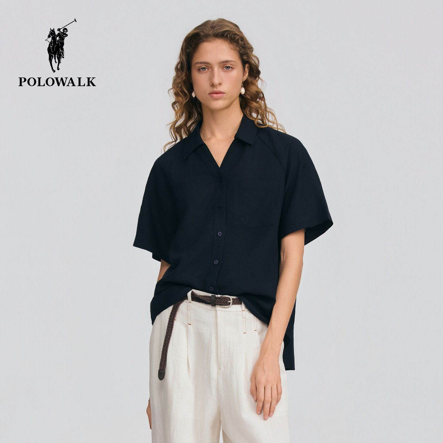 POLOWALK简系翻领短袖衬衫图片