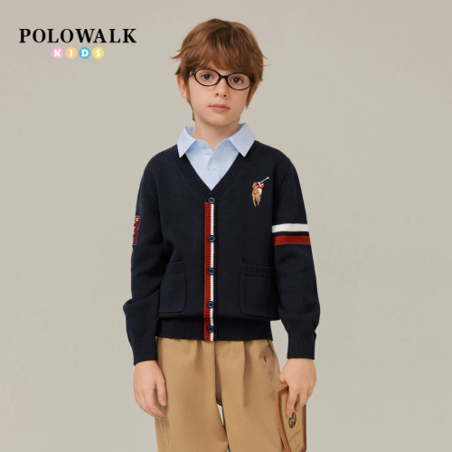 POLOWALK童装男童针织衫2026秋季新品假两件衬衫领韩系针织开衫