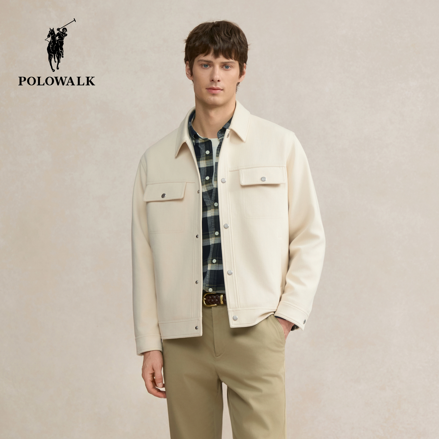 POLOWALK男装外套2025秋季新品时尚经典翻领男式休闲工装风外套