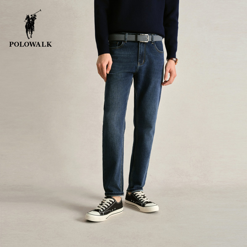 POLOWALK男士牛仔裤秋冬新款休闲时尚直筒裤百搭弹力修身裤子