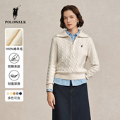 新品 绞花套头100%绵羊毛上衣 羊毛衫 2025冬季 特惠 POLOWALK女式