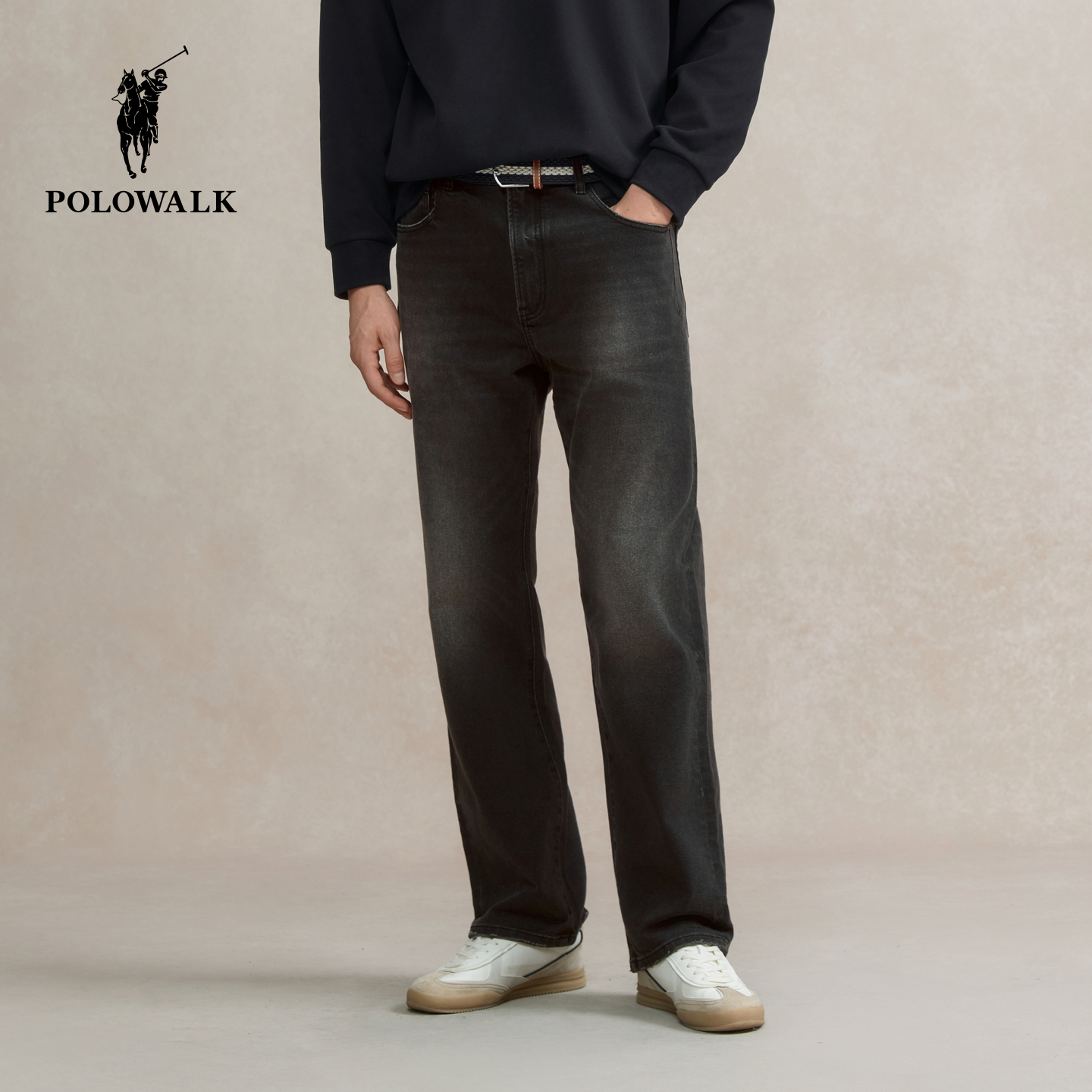 POLOWALK男式牛仔裤2025秋冬裤新品经典直筒垂坠感显瘦牛仔长裤子