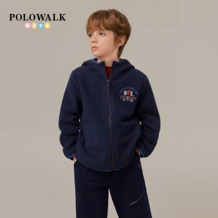 POLOWALK童装男童外套2025秋冬新品连帽摇粒绒时尚休闲男童外套