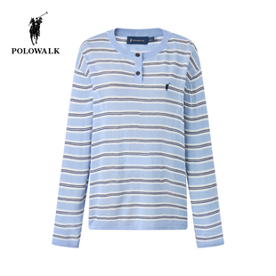 【含亚麻】POLOWALK女式长袖针织衫2026春新品撞色条纹圆领针织衫