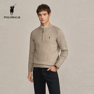 针织衫 百搭绞花半高领套头针织衫 2025秋季 时尚 男 新品 POLOWALK男式