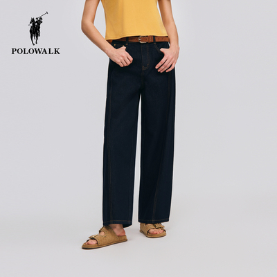 【100%棉】POLOWALK女式牛仔裤2026春夏裤新品经典直筒显瘦弯刀裤
