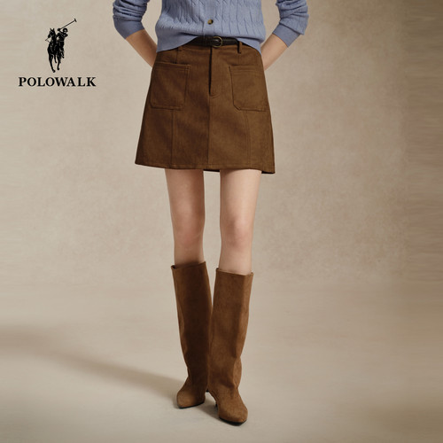 POLOWALK女式半裙2026秋冬裤新品美拉德复古工装A字双口袋半身裙