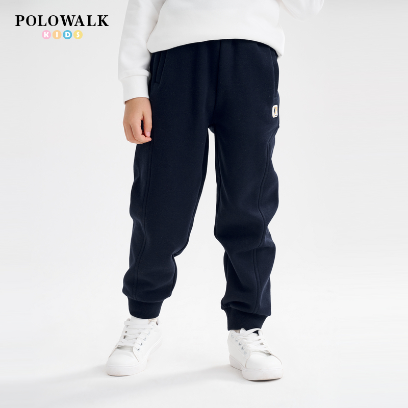 POLOWALK童装儿童裤子秋冬装男童束脚裤长裤加绒保暖卫裤纯色百搭
