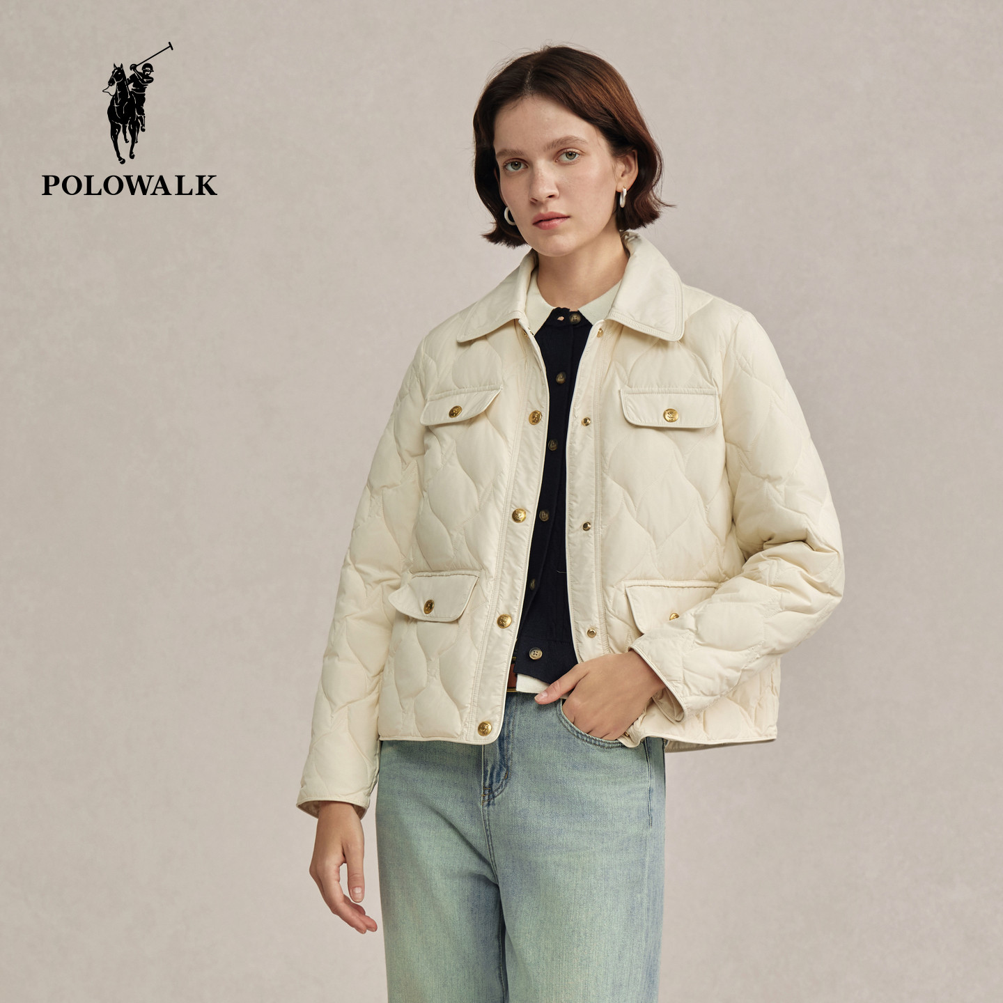 POLOWALK女式轻薄羽绒服2026冬季新品90鸭绒英伦风翻领百搭外套女
