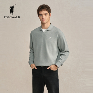 翻领拼接休闲卫衣简约内搭套头上衣 新品 POLOWALK男式 卫衣2026春季