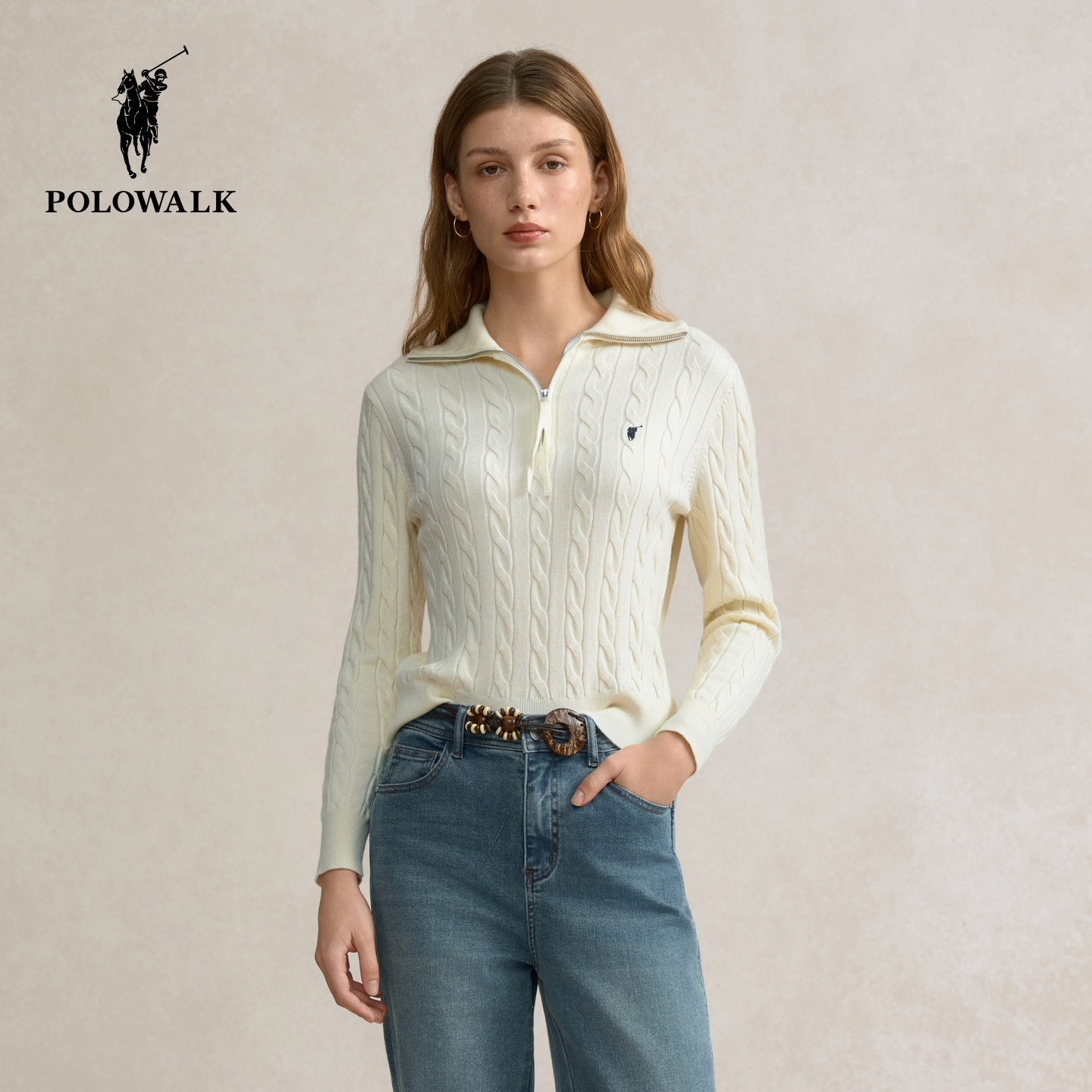 POLOWALK女装2025秋季新品女式长袖针织衫