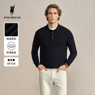 POLOWALK男式针织衫2025秋季新品男装纯色百搭休闲翻领打底衫上衣