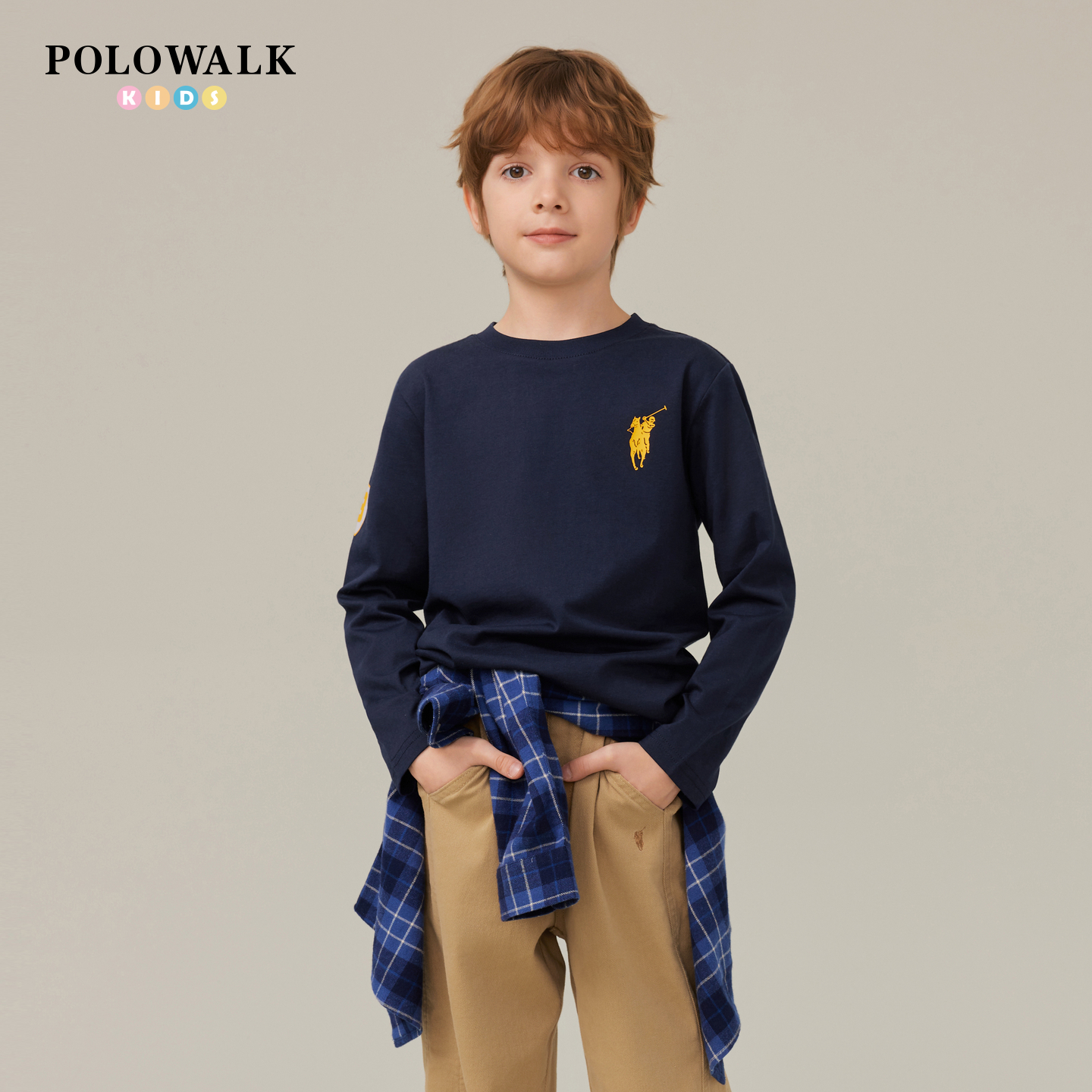 POLOWALK童装男童长袖T恤2025新品男童长袖T恤百搭气质t恤上衣