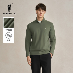 POLOWALK男式 防螨 长袖 T恤2025秋季 绅士半拉链上衣 新品 7A抗菌