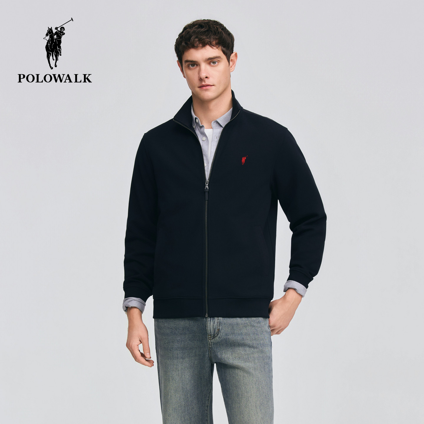 POLOWALK男式卫衣2026春季新品男装简约经典立领休闲卫衣拉链外套