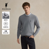 含绵羊毛 新品 POLOWALK长袖 针织衫 男2025秋季 假两件衬衫 领上衣