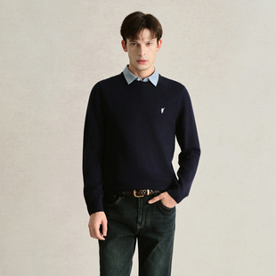 秋冬圆领套头内搭毛衣商务休闲 男士 POLOWALK衬衫 领假两件针织衫