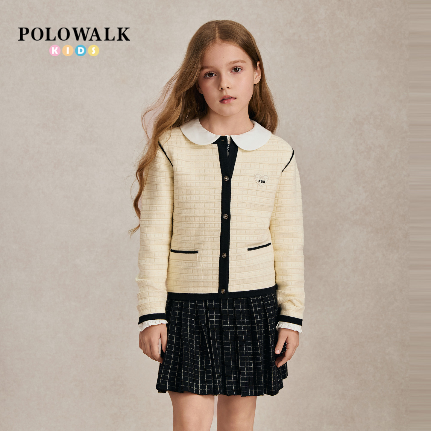 【套装】POLOWALK女童长袖套装2026秋季新品爱心刺绣学院风开衫