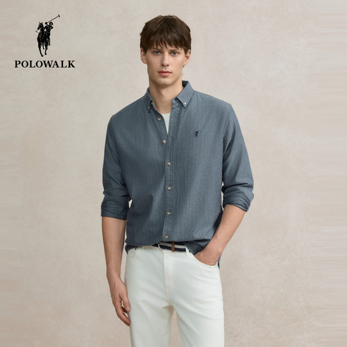 POLOWALK男式长袖衬衫2025秋冬新品日常通勤内搭翻领开衫衬衣男