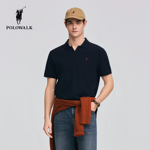 POLOWALK男式短袖POLO衫2026夏季新品撞色剪刀领短袖商务POLO衫