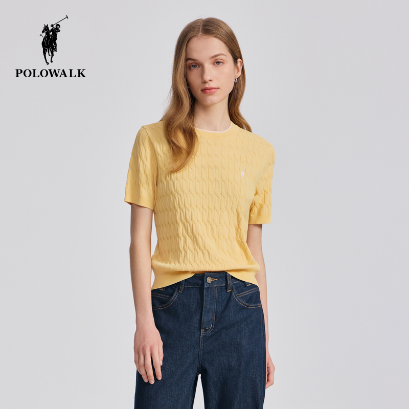 POLOWALK女式针织衫短袖圆V领