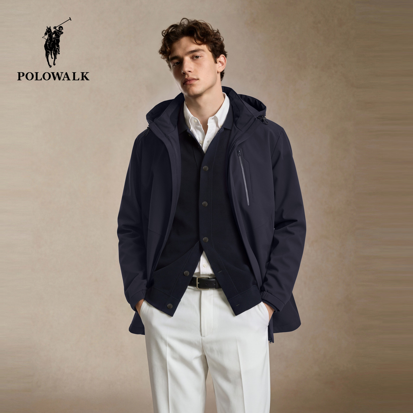 【90鸭绒】POLOWALK男式羽绒服2026冬季经典夹克连帽拉链轻薄外套