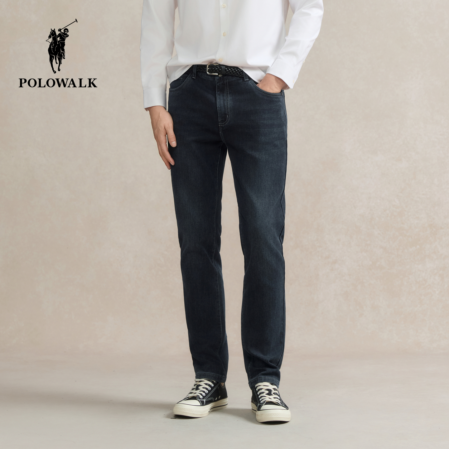 POLOWALK男装牛仔裤2025秋冬裤新品直筒休闲通勤深牛仔蓝男式裤