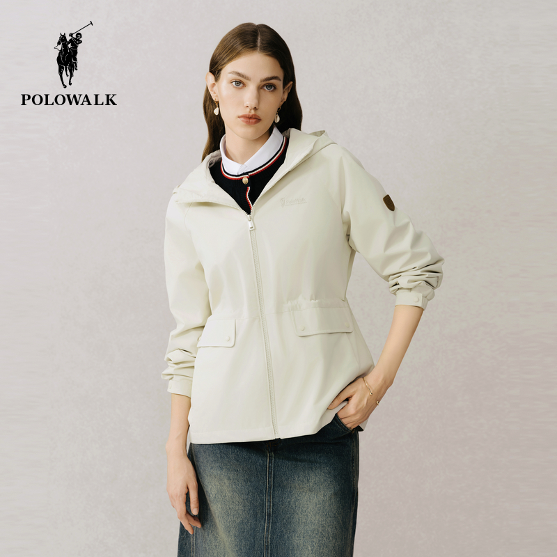 POLOWALK女式连帽外套2025春季新品简约休闲百搭夹克时尚