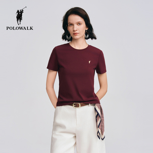 POLOWALK女式短袖2026春季新品简约纯色圆领短袖休闲通勤百搭T恤