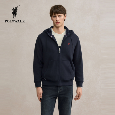 POLOWALK男式卫衣2025秋冬新品简约休闲日常通勤男装连帽加绒外套