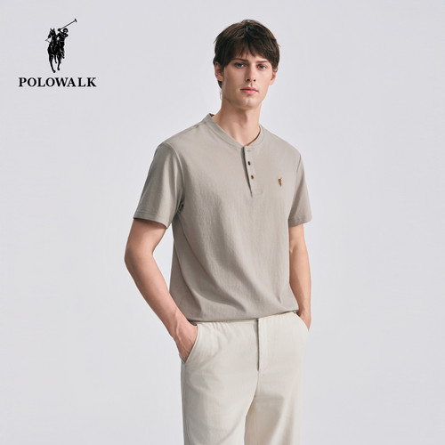 [特惠]【含亚麻】POLOWALK男式短袖圆领T恤男装经典百搭T恤